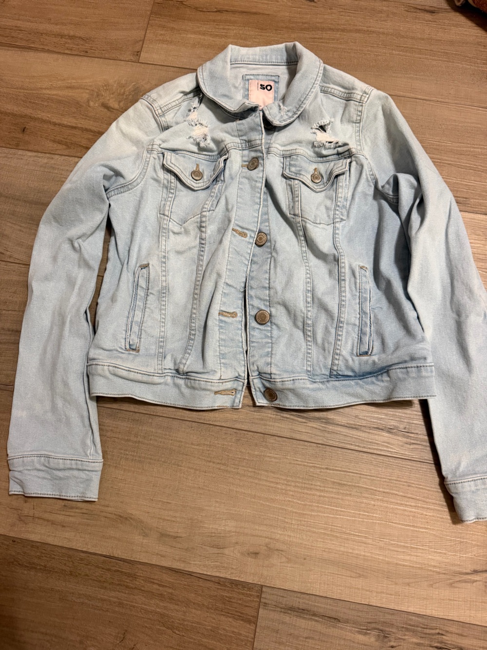 SO Pale Blue Kids Denim Jacket with Distressed Details